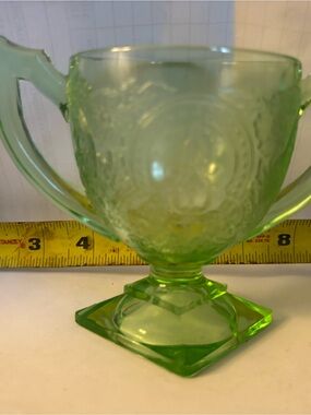 Green Depression Glass Footed Sugar Bowl - Elegant Serving Piece